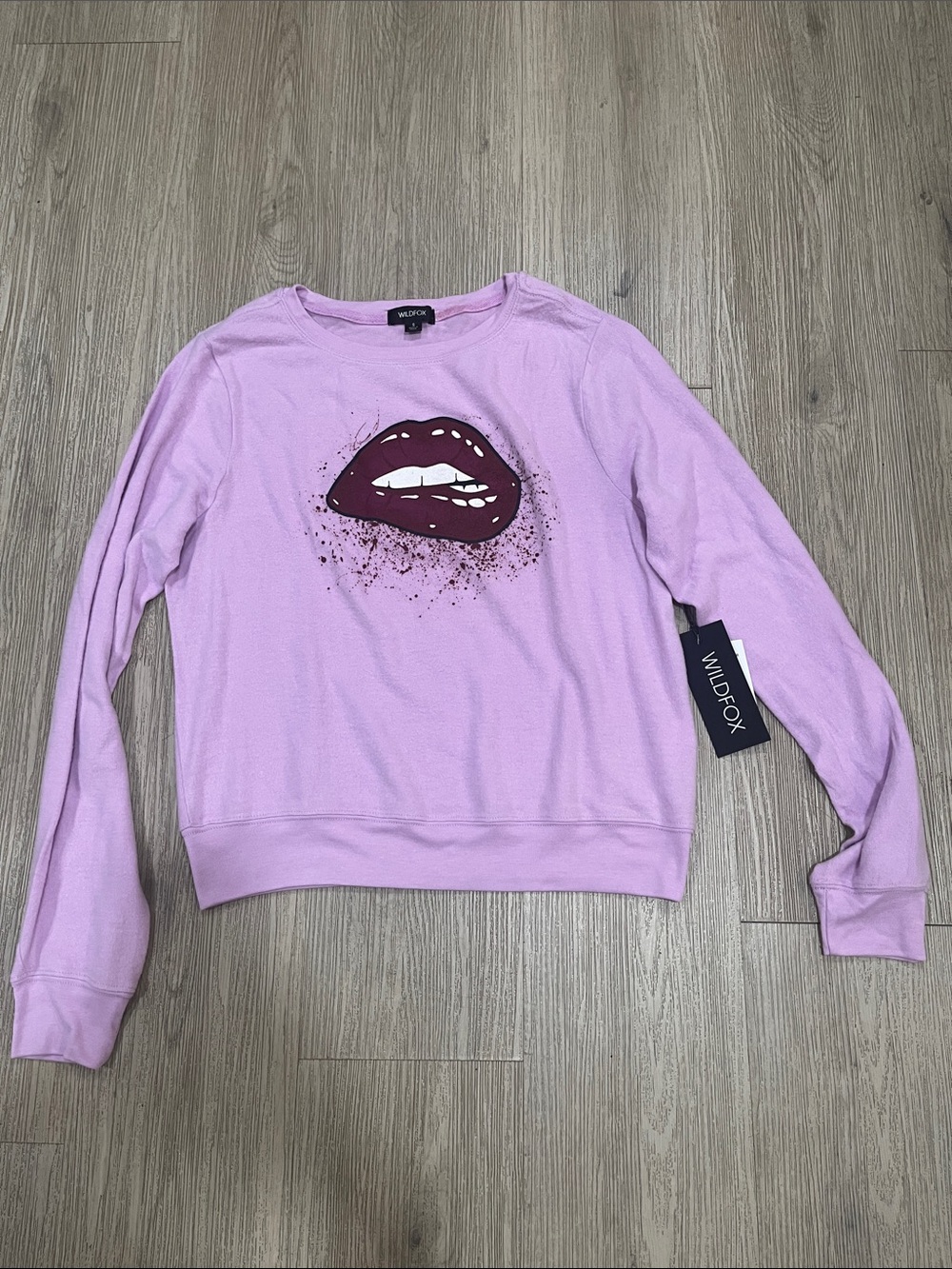 Wildfox Lilac Crewneck Sweatshirt with Burgundy Lip Graphic